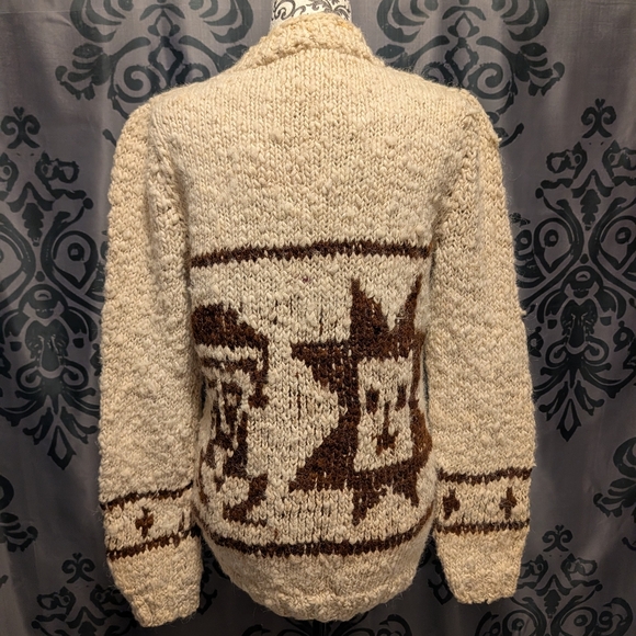 Vintage Cowichan Natural Wool Hand Knit Sweater Handmade Sun Motif No Tags - Picture 2 of 8